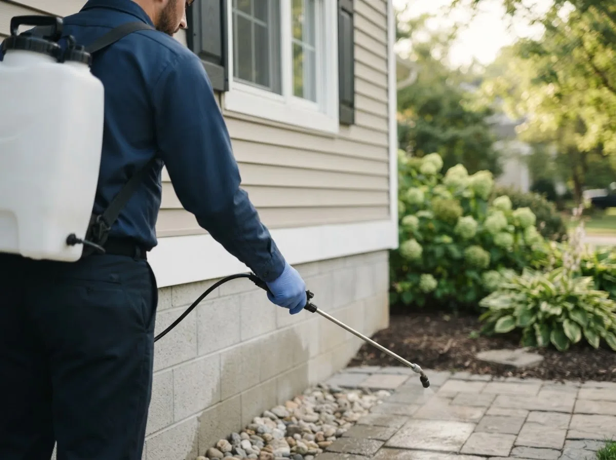 Pest control technician inspecting a home in Burns, CO